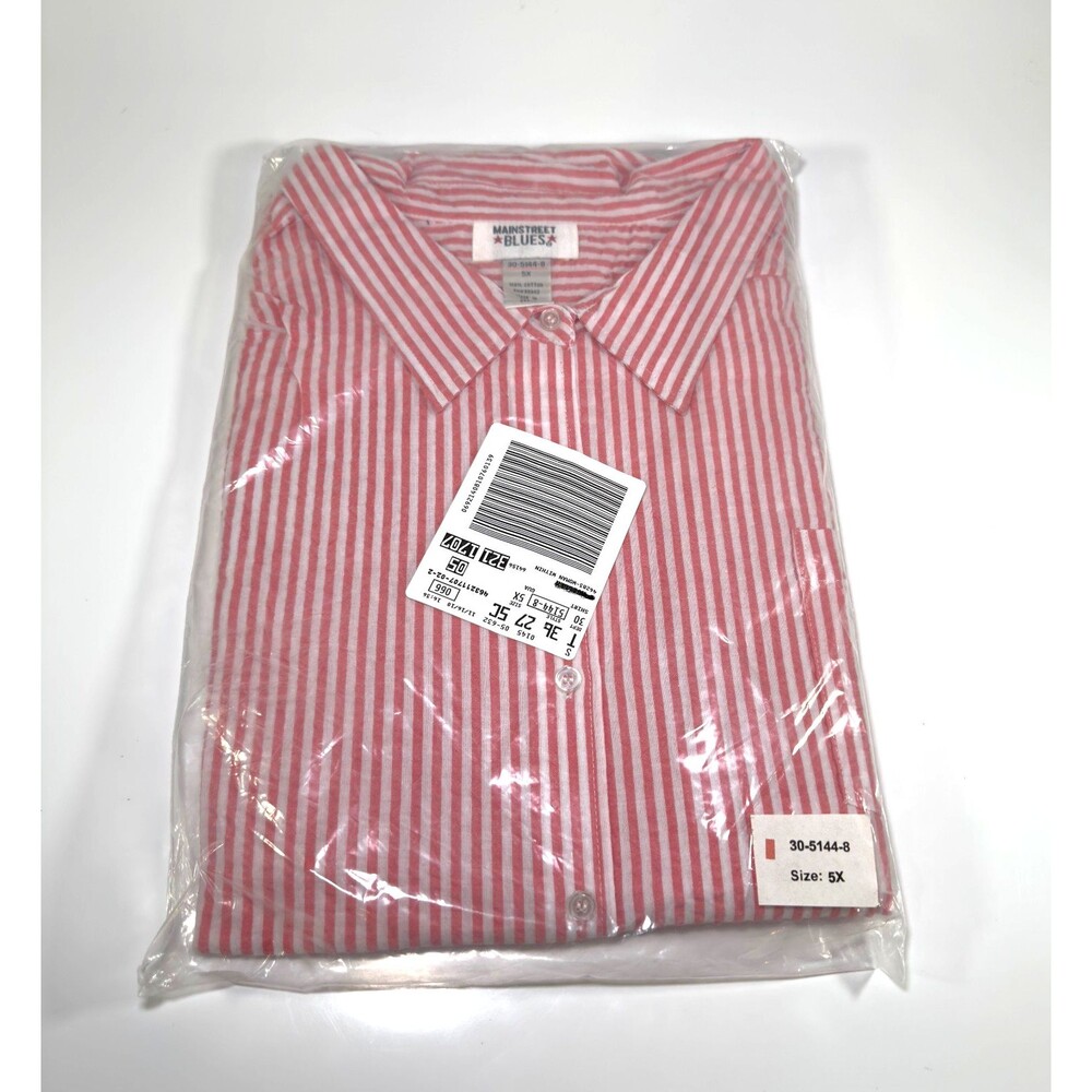 Mainstreet Blues Shirt Womens 5X Coral White Button Up Striped VTG Sealed NWT
